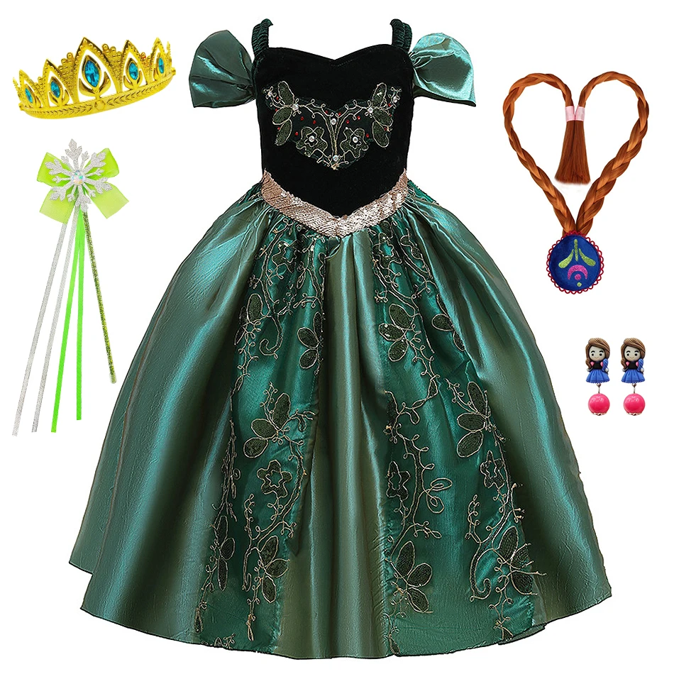 

Girls Anna Sling Princess Dress Snow Queen Cosplay Vestidos Children Halloween Birthday Carnival Party Embroidery Elegant Gown