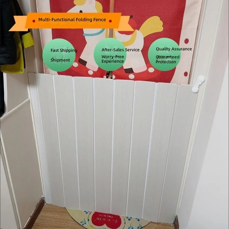 Foldable Pet Gate, PVC Jump-Proof Barrier, Extendable Cat Door Fence, No-Drill Installation, Adjustable Indoor Pet Barrier