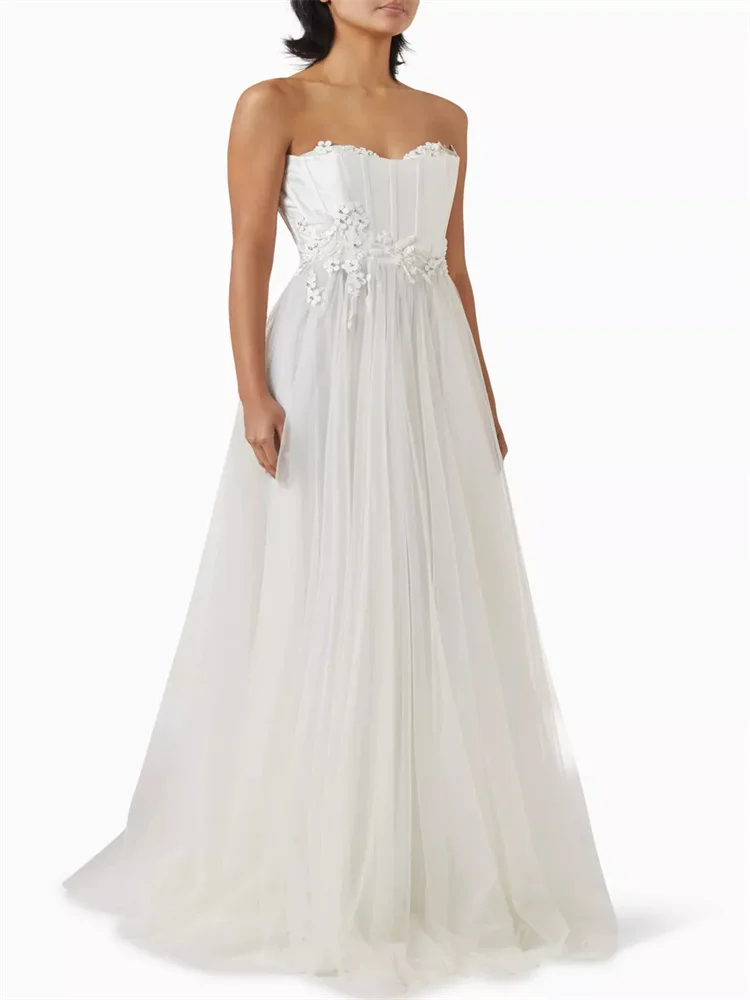 

Customized Elegant Beaded Applique Formal Evening Evening Dress Sleeveless Floral Decorative Neck Beaded Decorative Tulle Dress