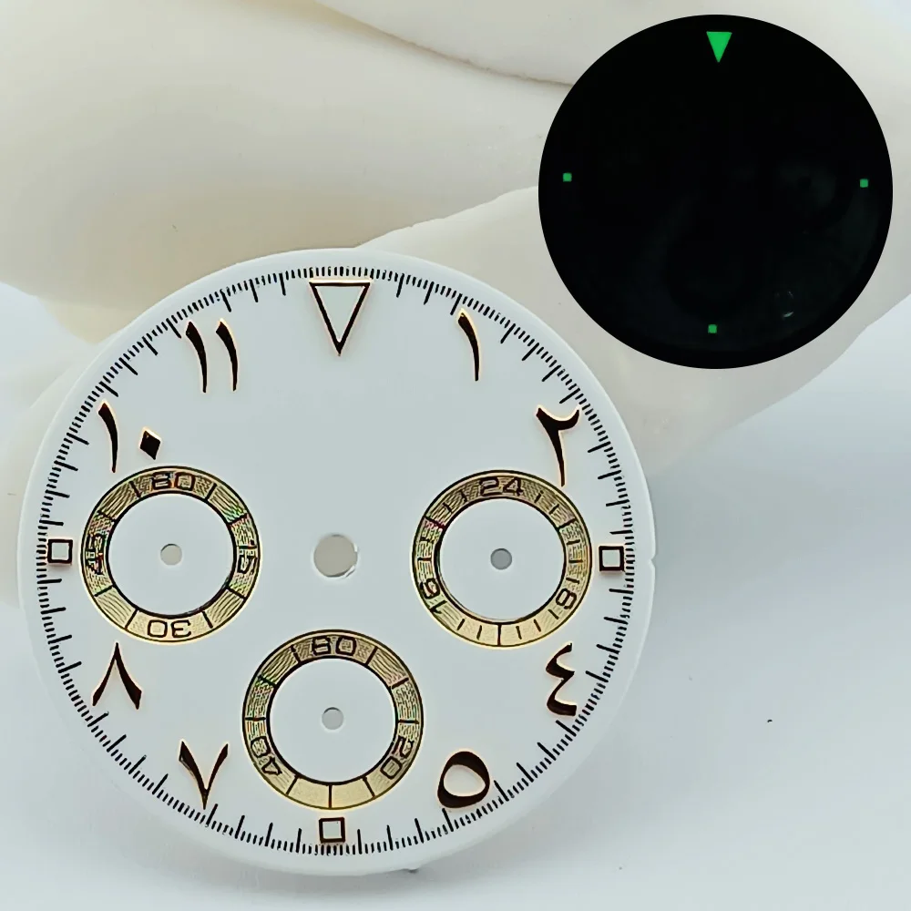 29mm Arabian VK Series 63 watch dial suitable for VK series 63 movement green luminous multi-function modified dial custom logo