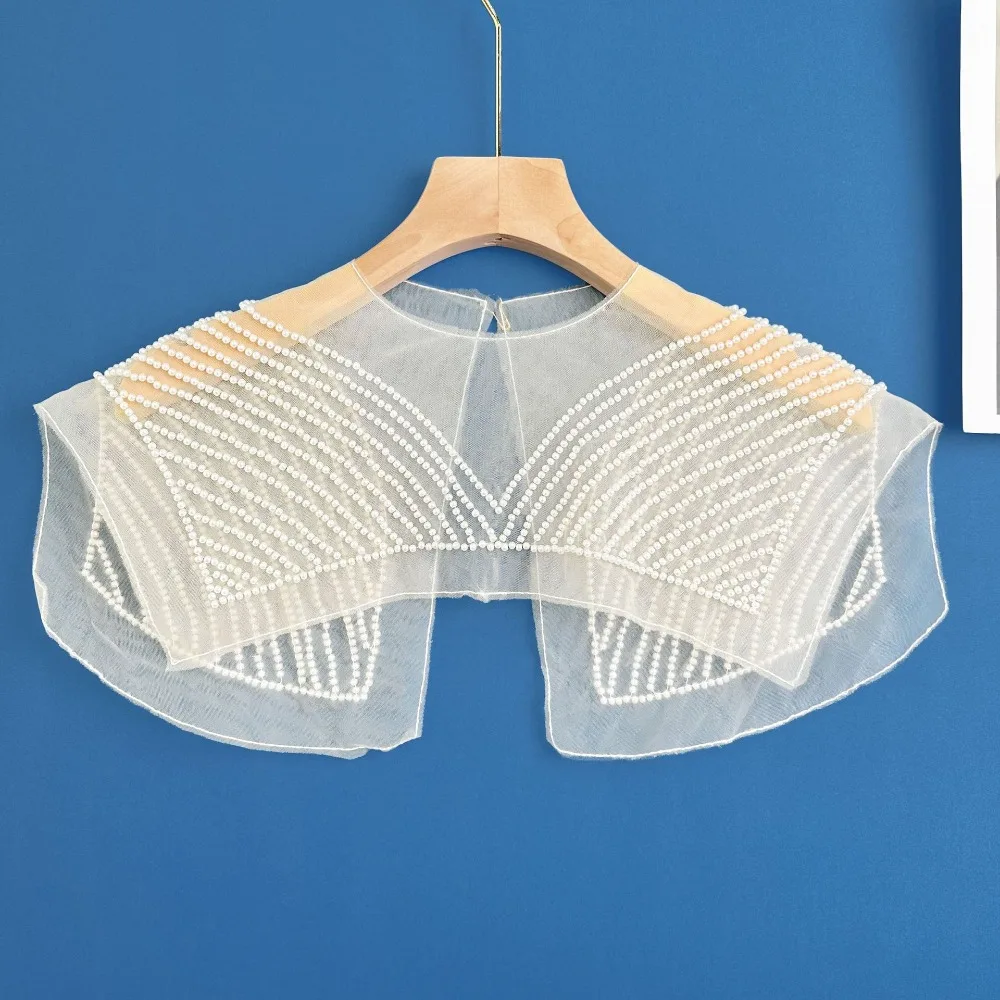 Cuello de encaje falso para mujer, chal de encaje bordado de Organza a la moda, cuello de camisa desmontable, vestido, decoración de blusa