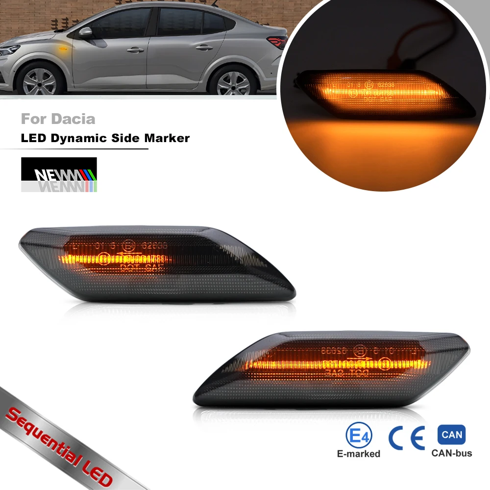 Smoked Sequential Turn Signal Indicators For 2021+ Dacia Sandero Stepway III Logan Jogger Renault Taliant LED Side Marker Lamps
