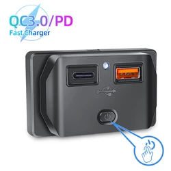 Fast Charger Socket Pd Type C Qc 3.0 Usb with Switch Suitable for 12V 24V Car Motorcycle Rv Boat