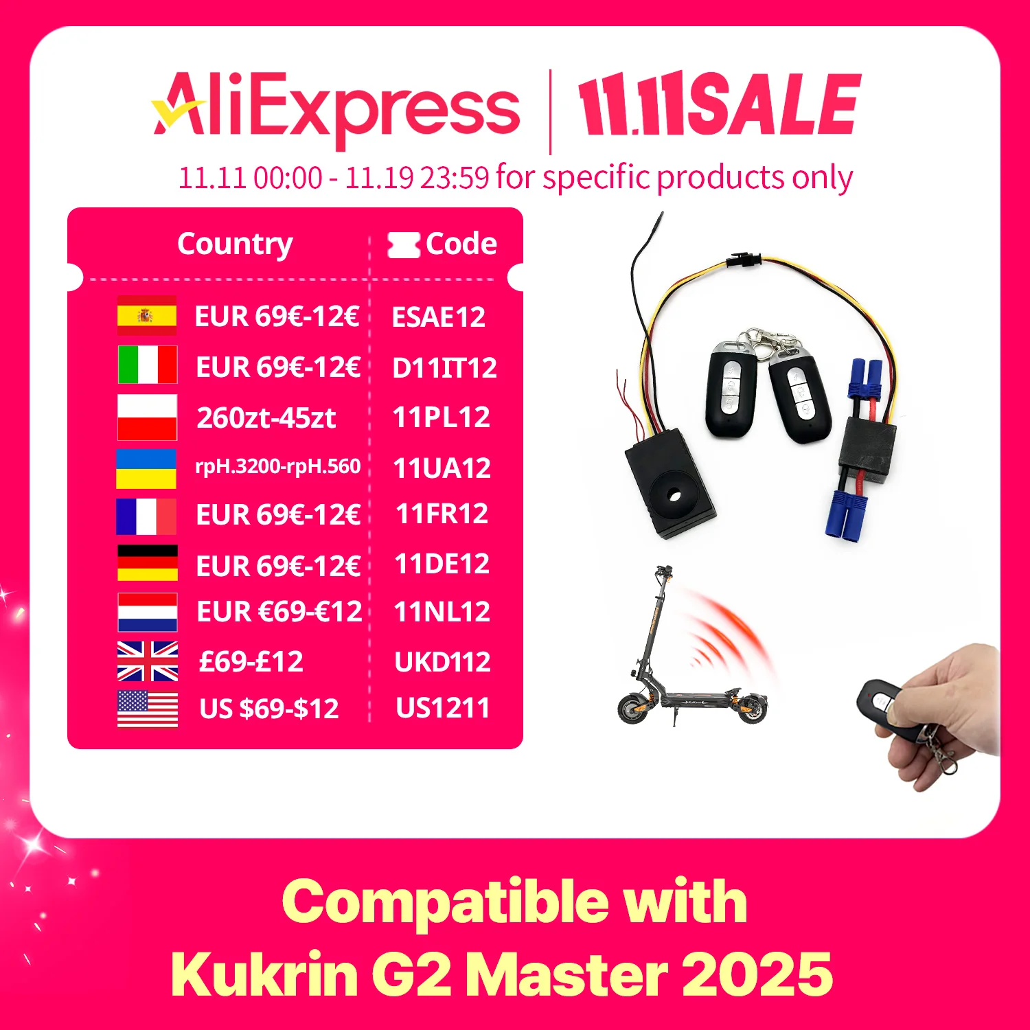 

Universal 29-68V Electric Scooter Anti-Theft Security Alarm with EC5 Connector, Compatible with KUKIRIN G2 Master 2025