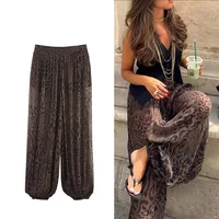 Pantalones acampanados informales y elegantes para mujer, pantalones translúcidos con estampado de animales Vintage, ropa de calle de otoño 2025