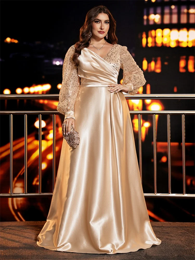 shein long evening dresses V Neck Light Purple Open Back Satin Long Prom Dresses With Pockets, Li –  morievent main image 0