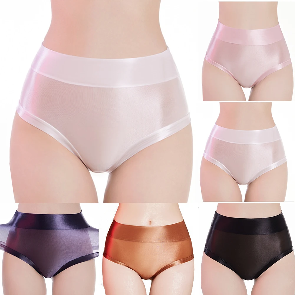 Sexy Panties Women Lingerie Breathable Silky Oil Shiny Glossy Underwear Elastic Transparent Hip-Lifting High-Waisted Underpants