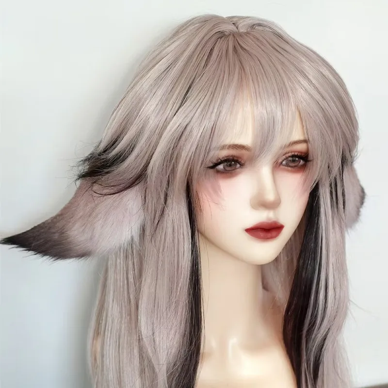 Game party Cosplay Wig ears  gray pink purple Long Wig  Hair Halloween Headwear headband accessories girl gift