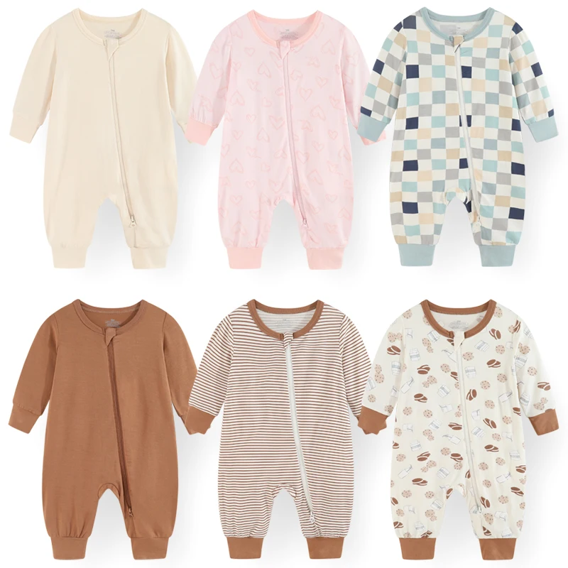 2/3 Stück Baumwolle Baby Mädchen Kleidung Sets Unisex Stram pler 0-24m Neugeborene Baby Kleidung 2-Wege-Reiß verschluss Cartoon Herbst Frühling