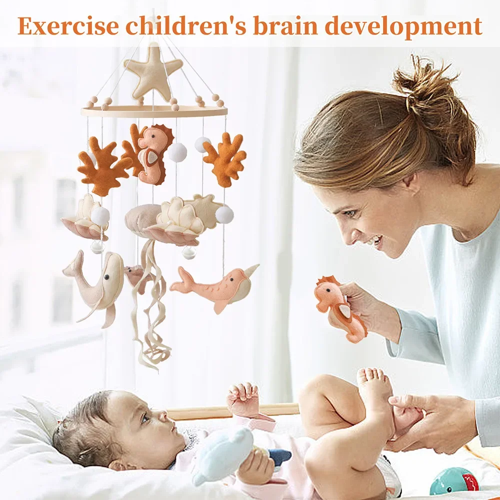 Ocean Nursery Mobile für Jungen und Mädchen, neutrales Kinderbett-Mobile, Seepferdchen, Qualle, handgefertigtes Baby-Mobile für Kinderbett, Babyrasseln und Mobiles