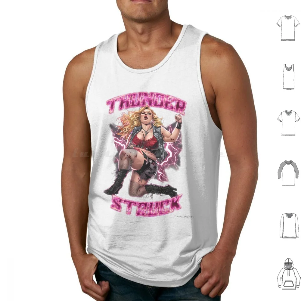 Thunderstruck Tank Tops Print Cotton Rockband Rosie Ai Generated Trbute Rocknroll Guitar Illustrative Hard 80s