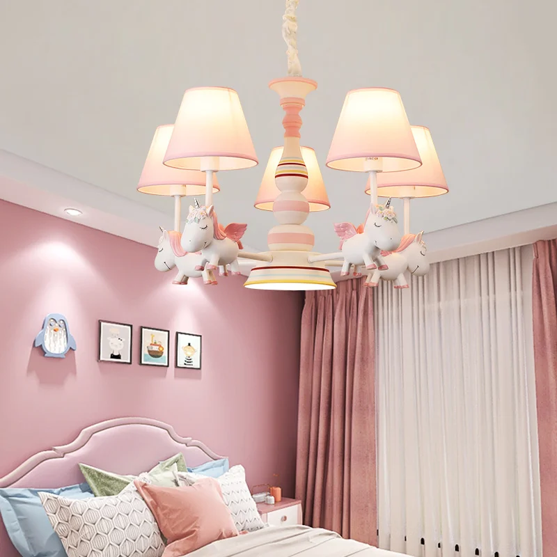 Pink Carousel Chandeliers Cute Children\'s Room Princess Room Lamp Modern Romantic Little Girl Boy Bedroom Living Room Chandelier