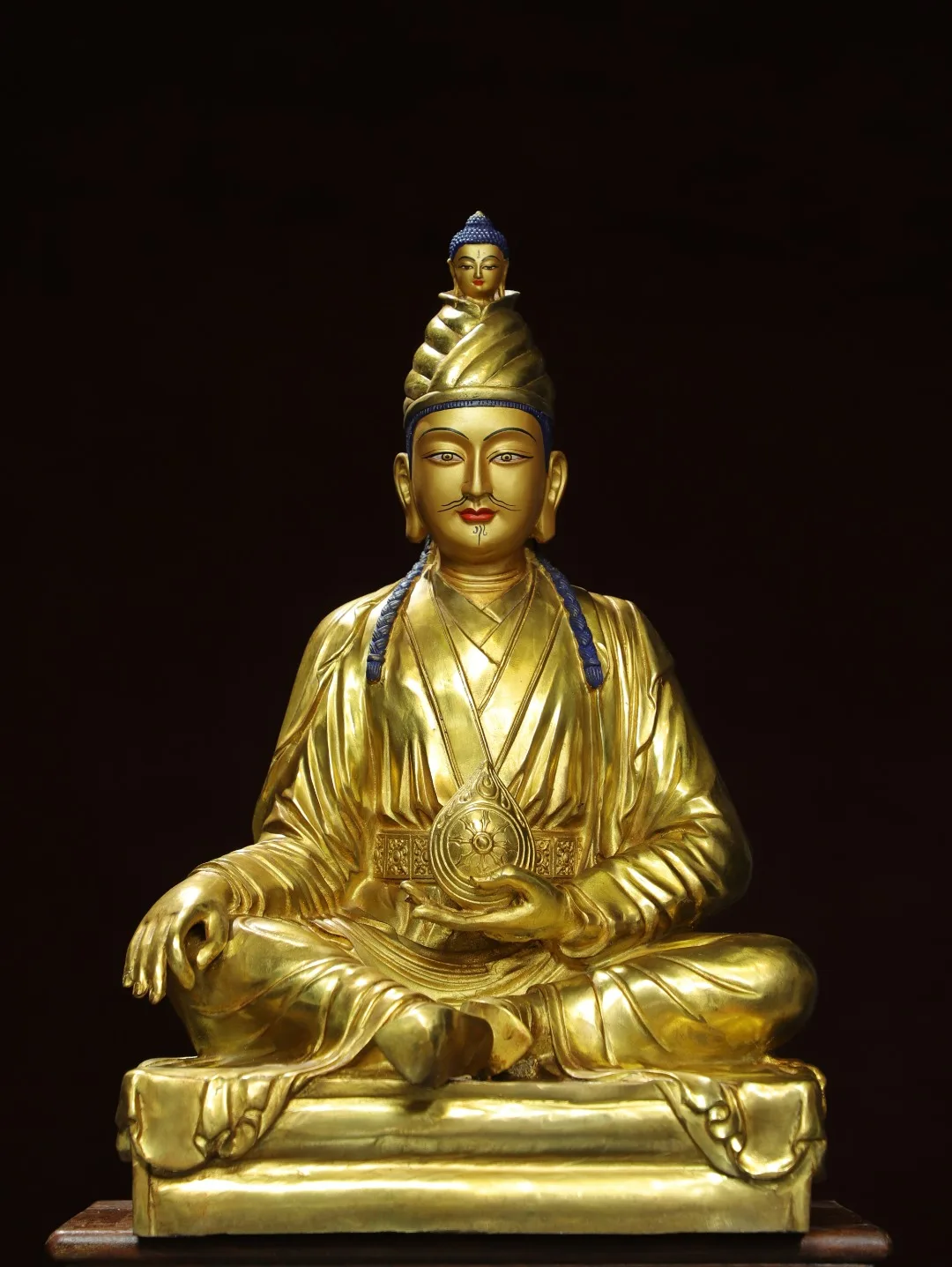 Home Worship of Religious Large Scale Copper Gilded Gold Painted Buddha Statue of the Master Buddha Height 50 cm, wi