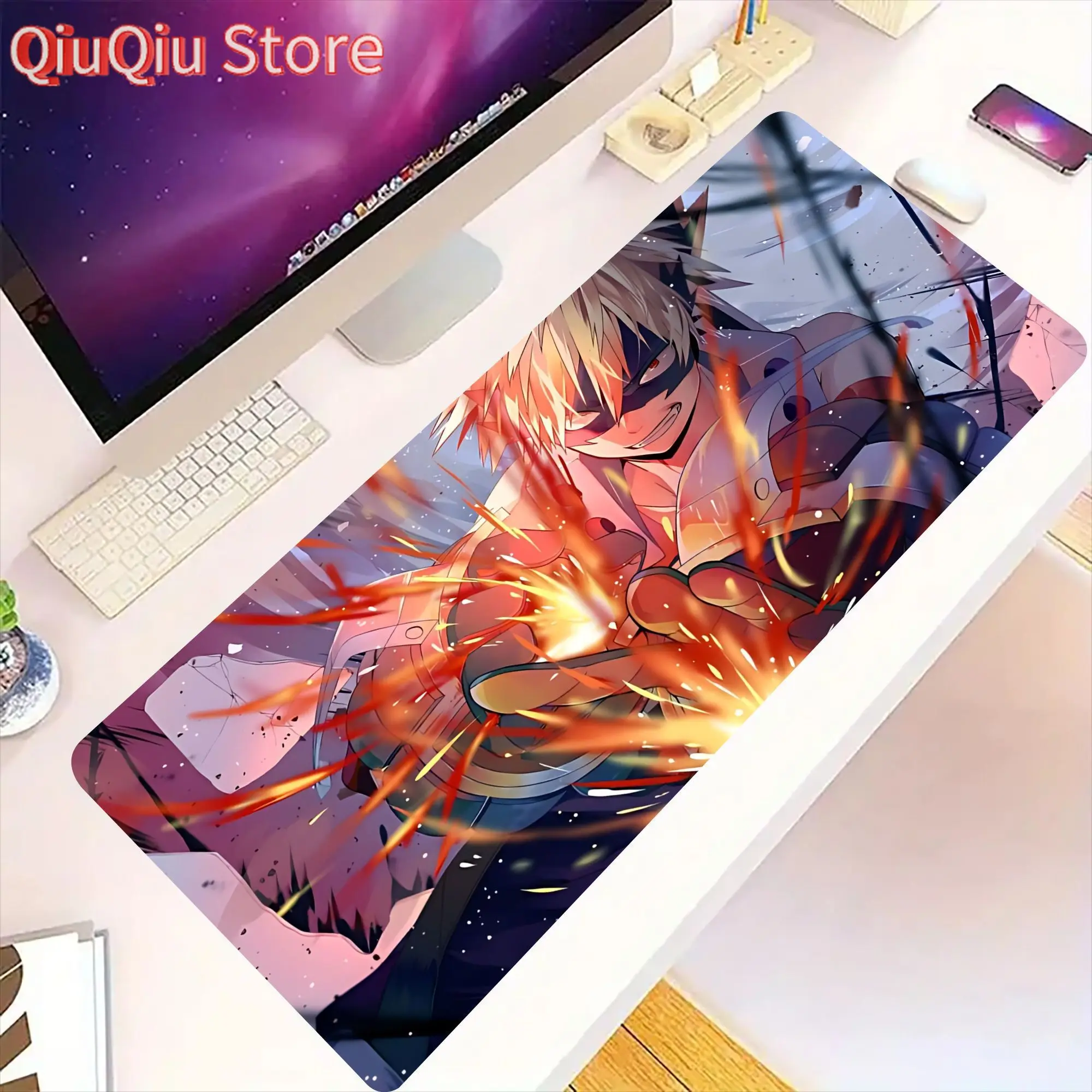 لوحة ماوس قماشية كبيرة جدًا مستوحاة من Katsuki Bakugou، مناسبة لجميع سيناريوهات المكاتب والألعاب مع قاعدة مطاطية ذات مقاس ثابت #1