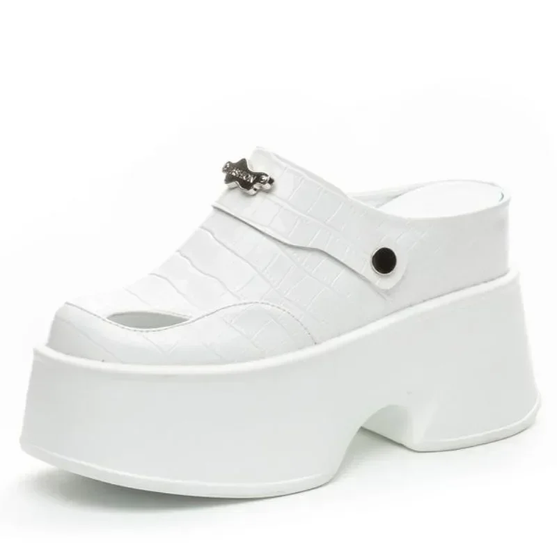 

11cm Genuine Leather Synthetic Women Summer Platform Wedge Brand Bling Shoes Fashion Casual High Slippers Sandals Hollow