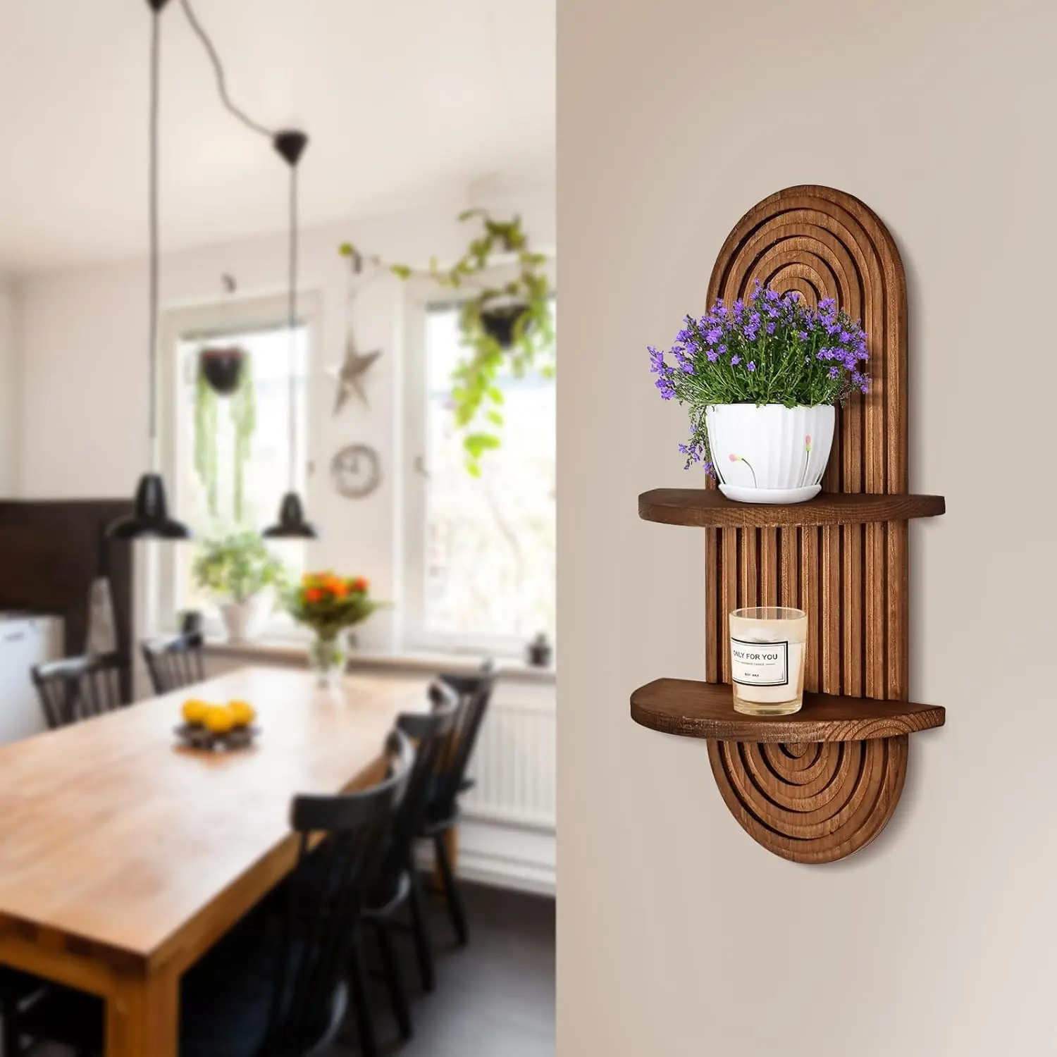 Wood Floating Shelves, Multi-functional Wall-mounted Storage Rack, Suitable for Decoration in Bathrooms, Bedrooms, Kitchens, Living Rooms and Laundry Rooms, Utility Racks - view 6