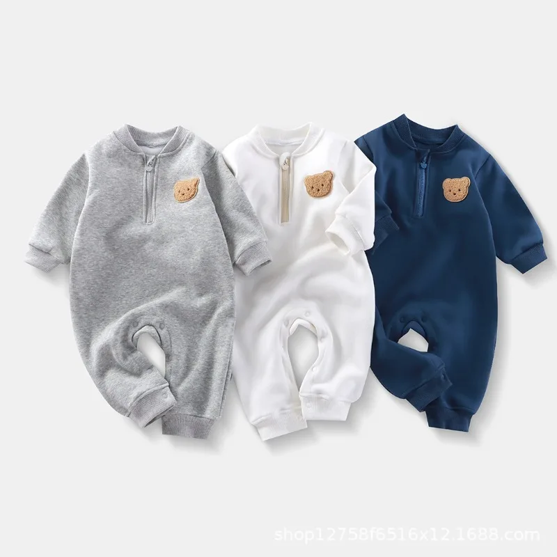 Spring Autumn Unisex Fashion Long Sleeve Baby Boy Girl Romper Cartoon Bear Pattern Soft Newborn Jumpsuits