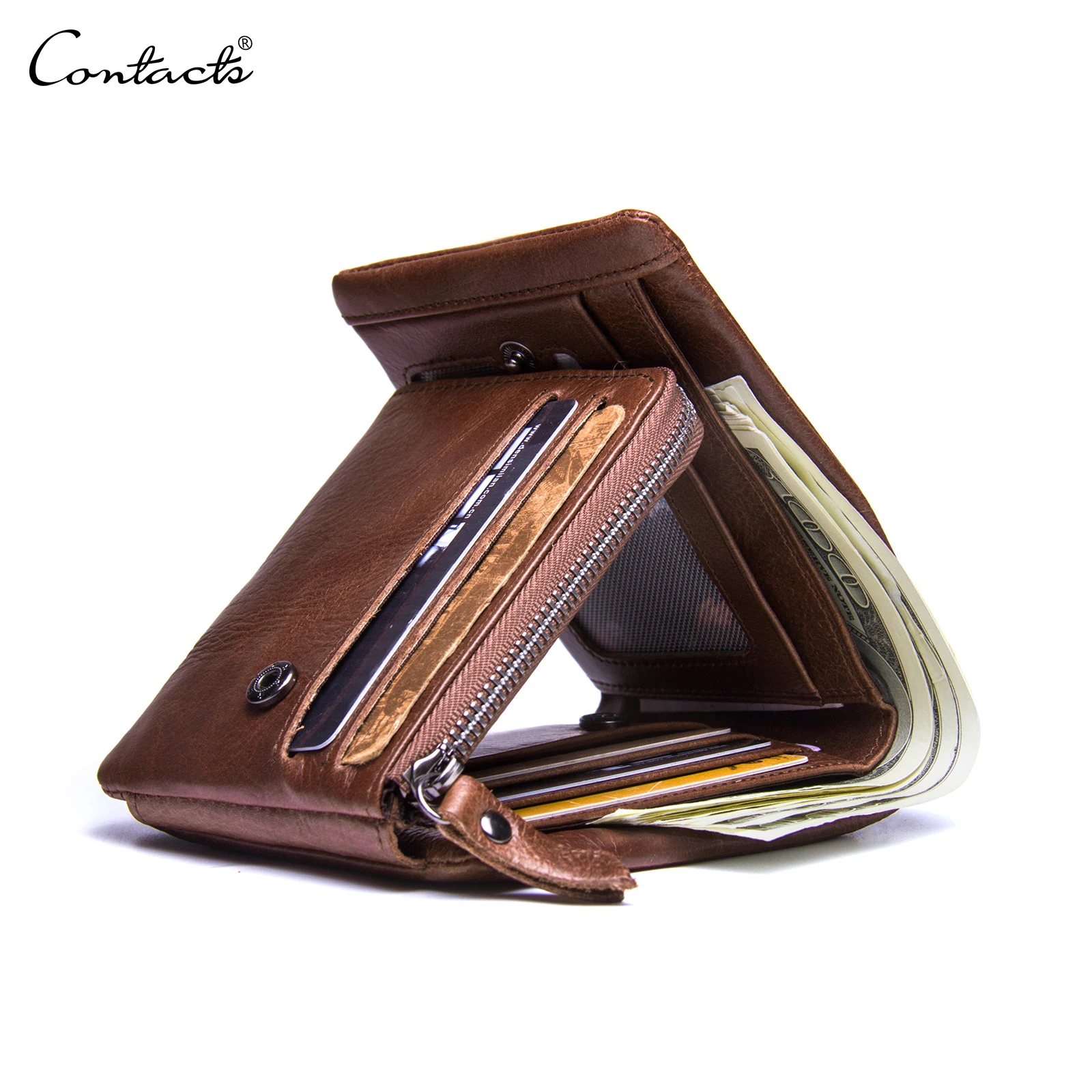 CONTACT'S Genuine Leather Wallets Men Retro Slim Photo Slot Card Holder Tribe Money Bag Women Daily Travel Gift Coin Purses