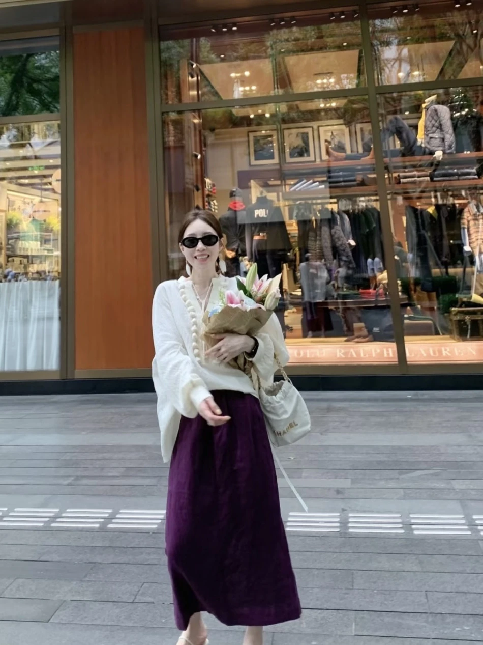 

Весенне-летняя льняная дышащая юбка миди с разрезом, эластичным поясом и прямым кроем, в стиле «цветочный бутон», женская модная модель