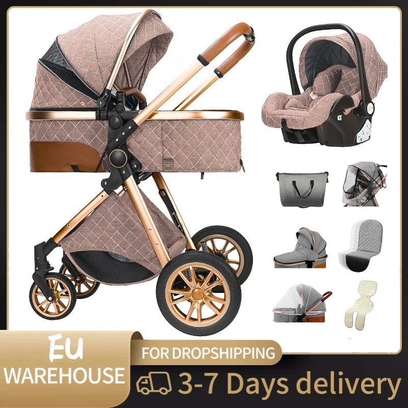 Baby Stroller 3 in 1 Easy Folding Multifunctional Stroller Travel Portable Baby Carriage Safety Seat EU Standard for newborn