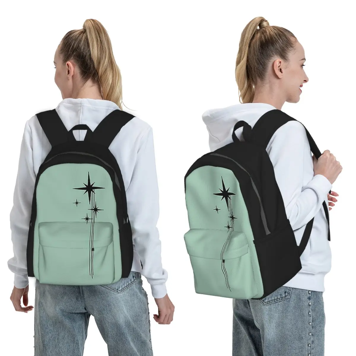 1950s Atomic Age Retro Starburst In Mint Green And Black Backpack BookBag Children School Bag Shoulder Bags for Men Women