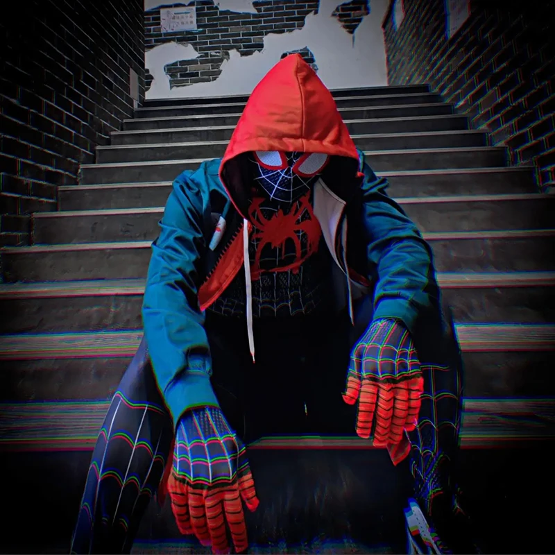 Disfraz de Cosplay de Spiderman Miles Morales, estampado 3D en el verso, mono Zentai de Halloween para adultos y niños