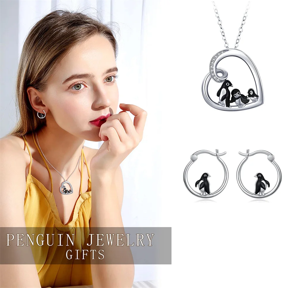 Harong Design New Penguin Hoop Earring Fashion Woman\' Jewelry Trendy Cute Animal Enamel Silver Plated Drop Earrings Gift