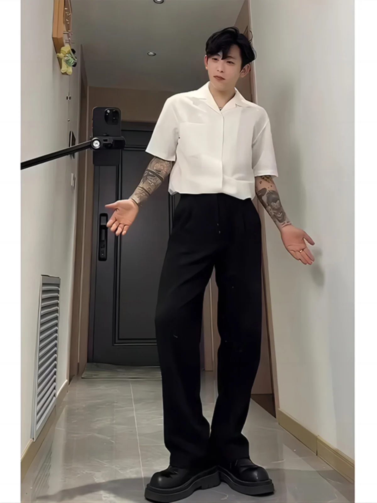 

Pure Bla Men's Suit Pants Drapey High Waist Straight Leg Long Trousers Cleanfit Tall Men's Western Sle Casual Wear