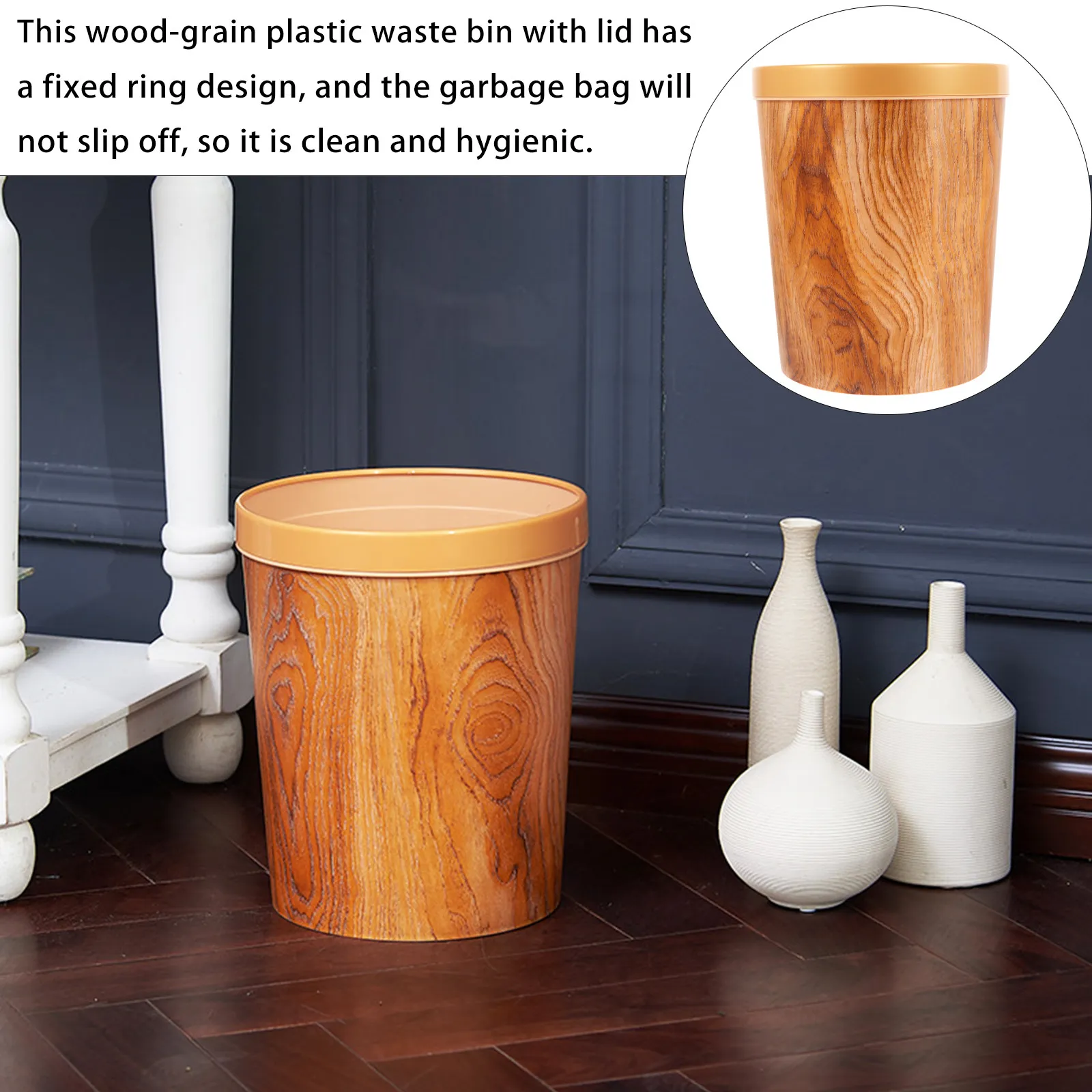 

1Pcs Stylish Plastic Waste Bin Texture Non-Slip Bottom Household Trash Can for Living Room Study Kitchen Cabinet Use