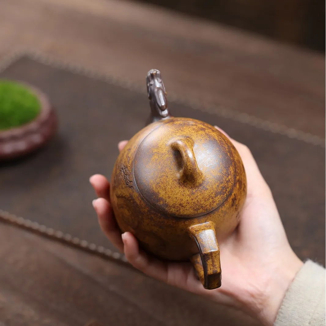 340ml Chinese Yixing Purple Clay Teapots Household Large Capacity Kettle Handmade Dragon Tiger Pattern Tea Pot Zisha Tea Set