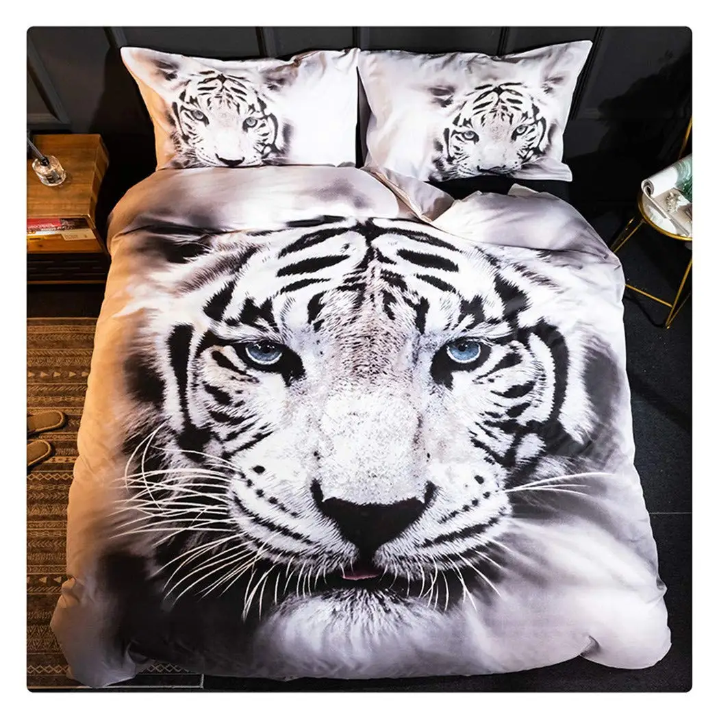 

White Tiger Duvet Cover Set Queen Size Wildlife Comforter Covers Animal Print Bedding Set For Boys Girls Kids Art Bedroom Decor