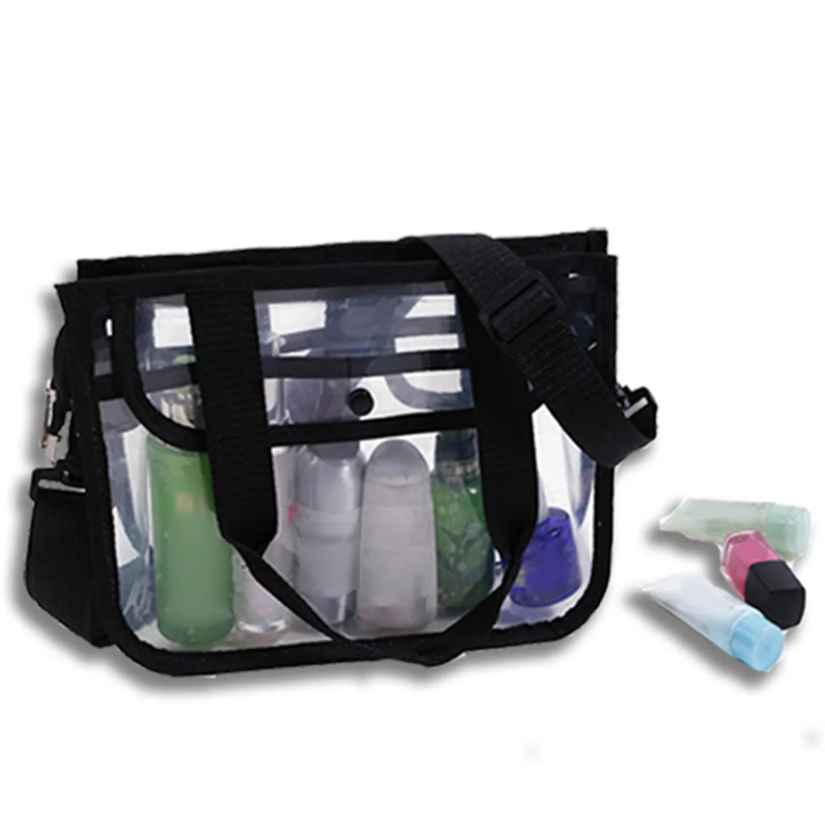 Borsa da toilette a spalla impermeabile Custodia per trucco trasparente Borsa da viaggio multiscomparto con cuciture affinate