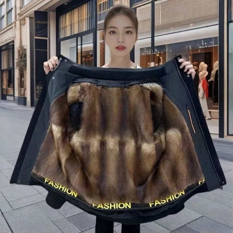 One-piece Men Faux Mink Fur Coat Added Fleece Thickening High-end Fur Winter Middle-aged Elderly People Detachable Outer Jacket