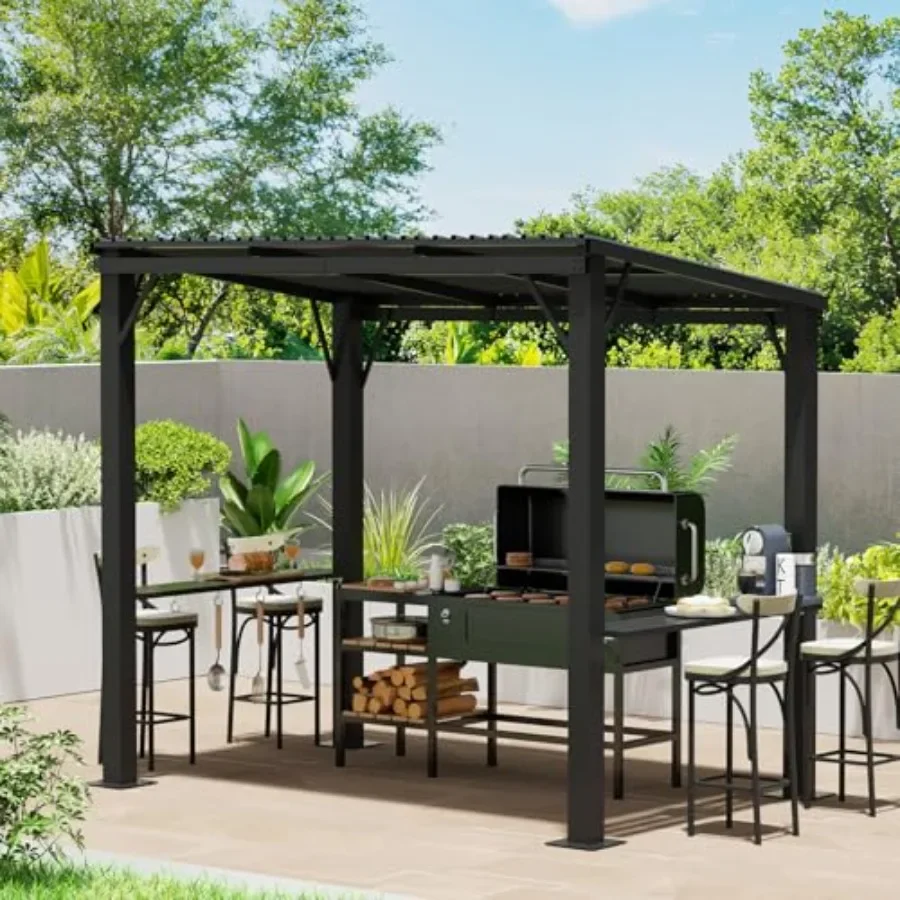 Hardtop Grill Gazebo Outdoor Gazebo with Side Shelves BBQ Grill  with Bottle Opener Hooks Metal Gazebo Pergola for Patio Backya