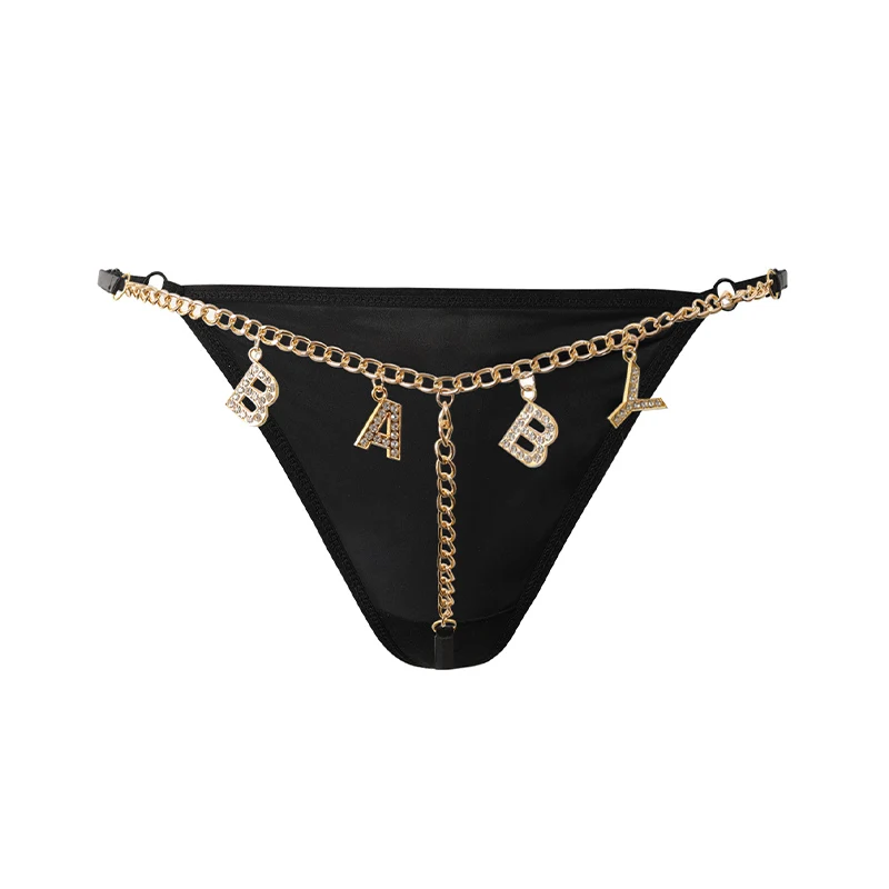 Chic Chain Linked Thong With Shimmering Rhinestones Bold Solid Color T-back Design Sexy Women's Lingerie For A Seductive Look
