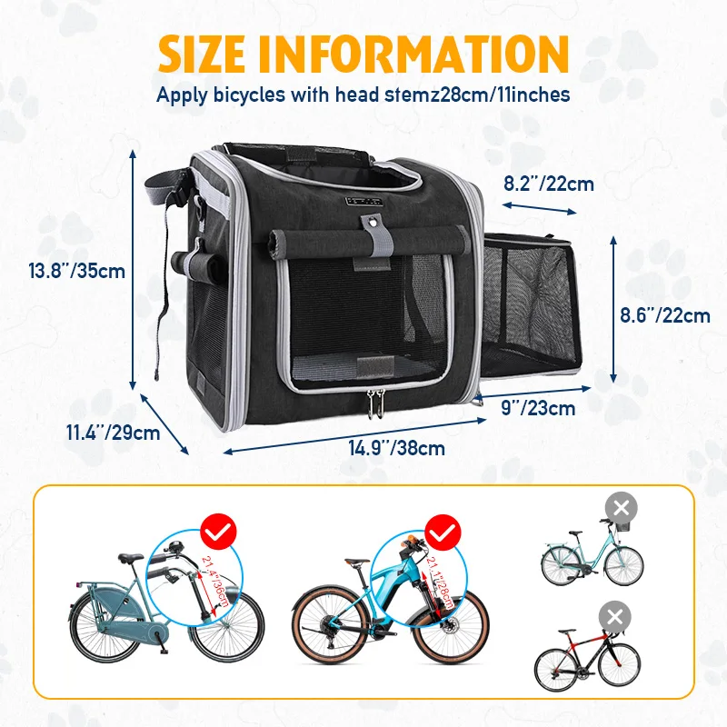 Mochila transportadora para perro y gato, cesta bici plegable 4 accesos - imagen 3