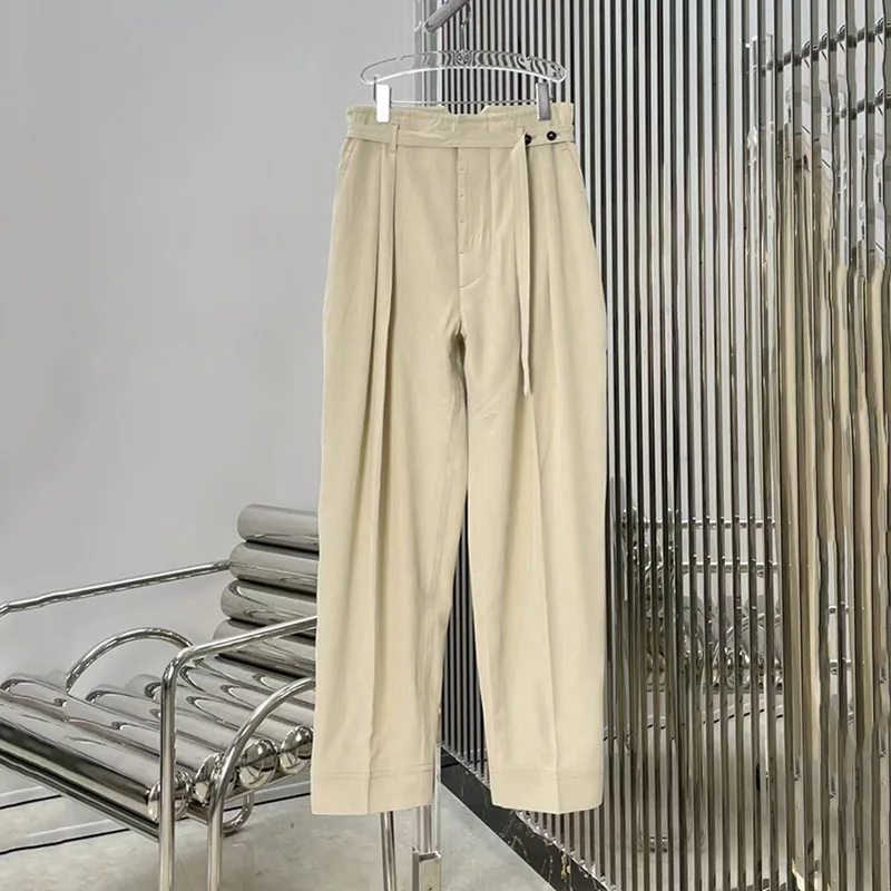 Women's button-front belted casual pants, stylish straight-leg pants for the commute, high-quality wide-leg pants, 2026, new y2k