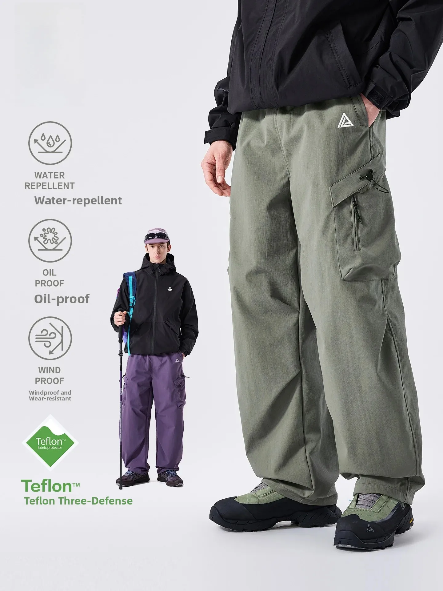 LAZY DAY TFLON Men's Outdoor Hiking Pants Lightweight Waterproof Workwear Trousers Oil-resistant Straight Leg Pants