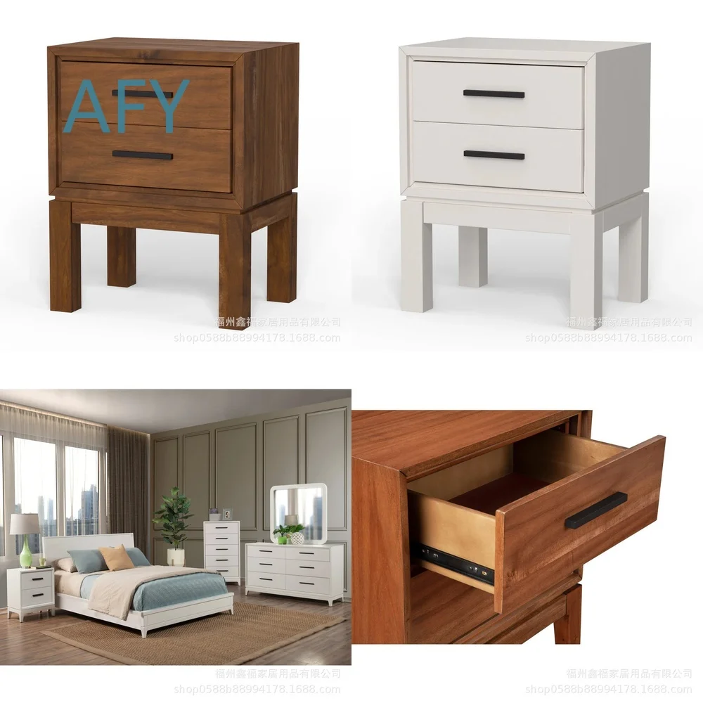 New 2 Drawer Bedside Table for Home Bedroom Decor White Brown Wood Nightstand Storage Furniture for Modern Minimalist Living