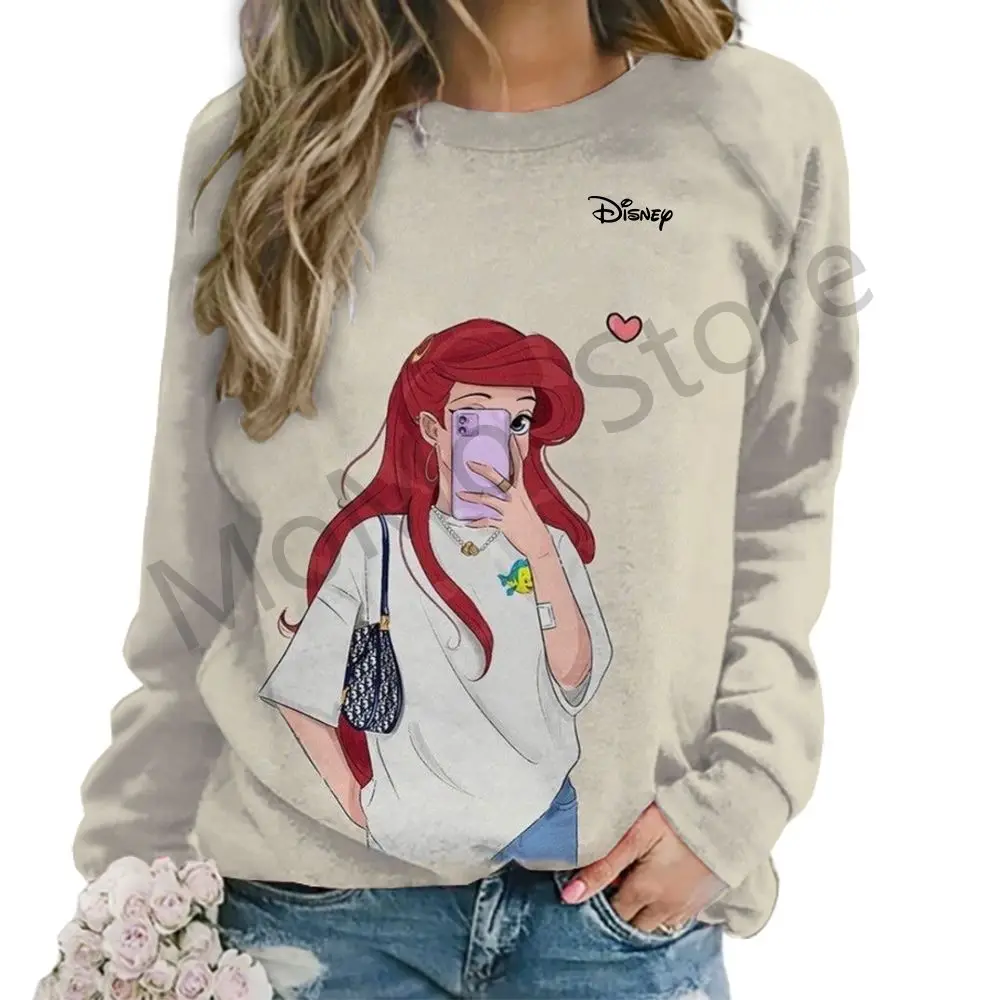 Disney Princess Women\'s Long Sleeve Sweatshirts O Neck Party Kawaii Clothes Autumn Street Wear 2024 Streetwear New 3D Print Y2k