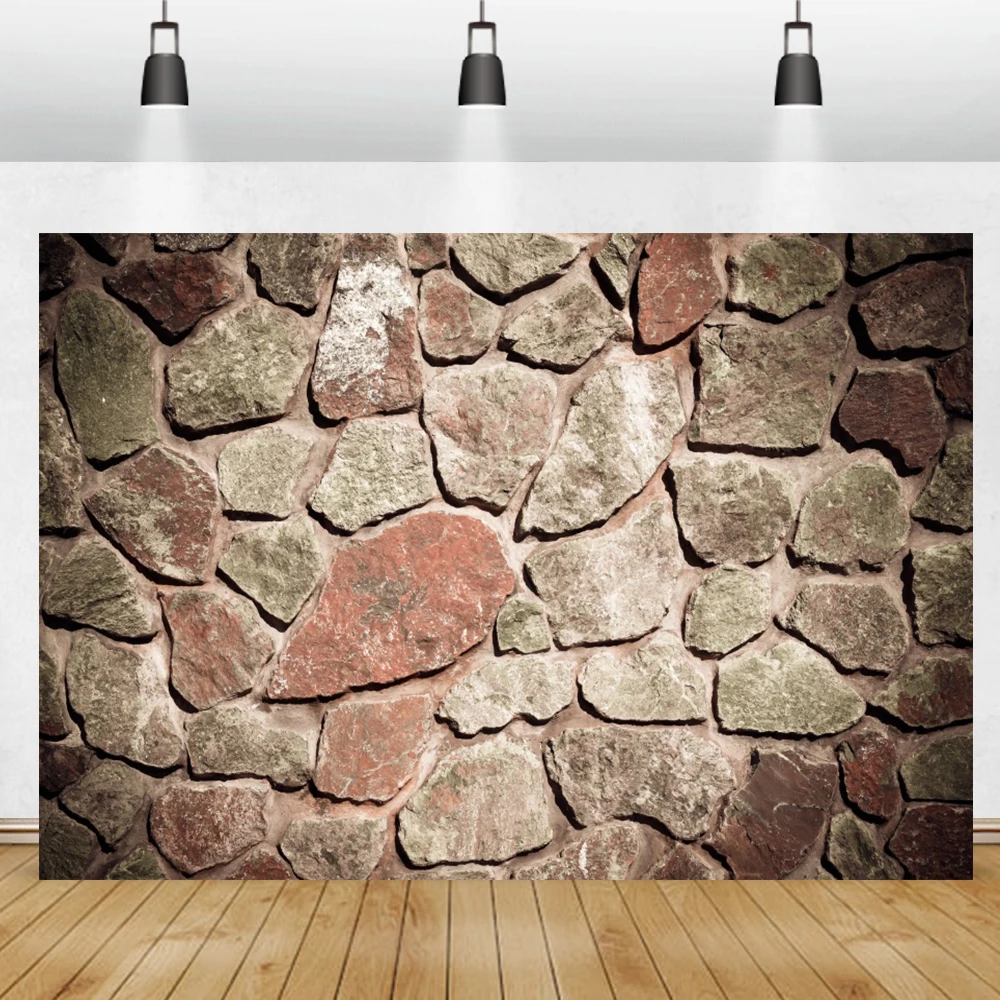 Laeacco Vintage Stone Brick Wall Photo Backdrop Gray Texture Rock Seam Interior Decor Child Kids Portrait Photography Background