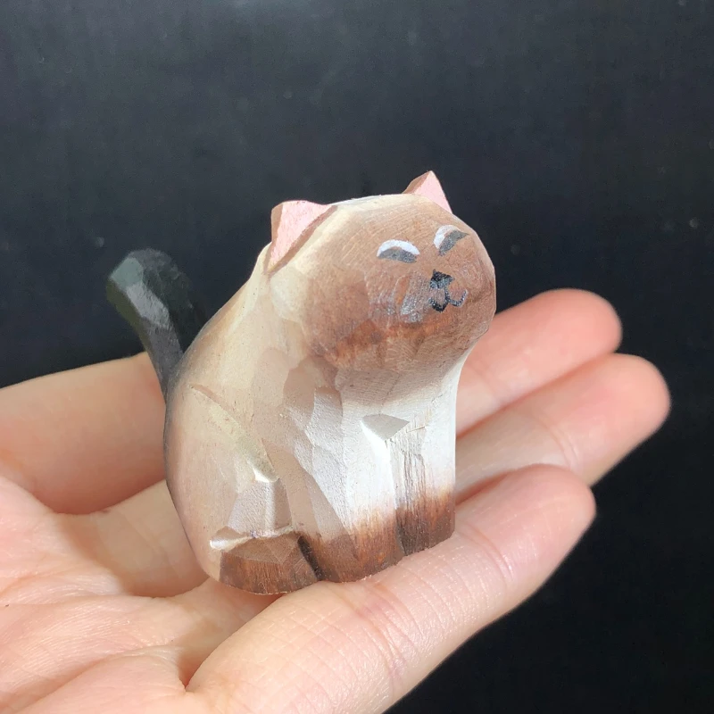 Moyu Pure Hand-made Wood Carving Creative Painted Siamese Cat Pendant Decoration Handicraft Can Punch Holes and Tie Rope