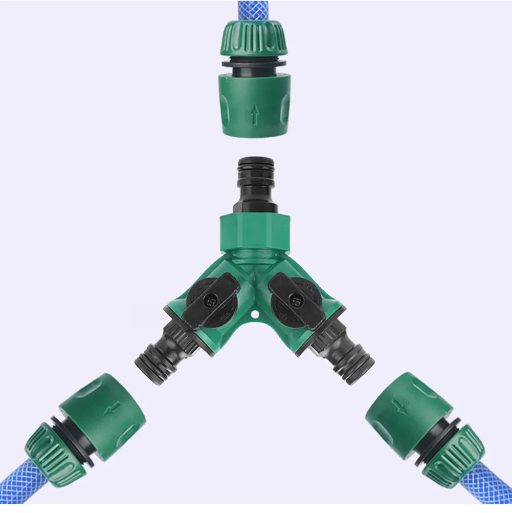 Plastic 2 Way Hose Pipe Splitter Connector Adaptor Water Diverter For Garden Irrigation Car Washing With 3/4 Inch Quick Connecto