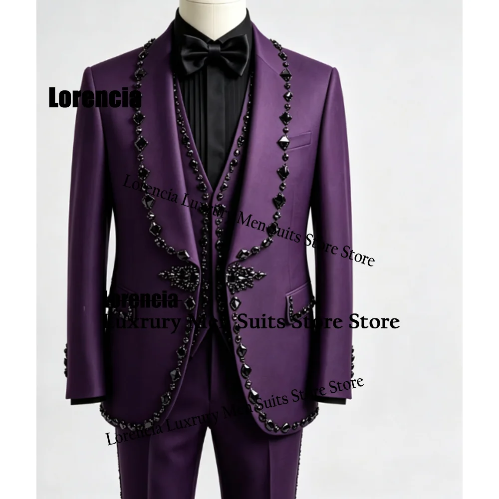 Customized Corset Rhinestone For Men Suits Gorgeous Jewelry 3 Pieces Groom Male Blazers Ropa hombre Sparkly Slim Wedding Tuxedos