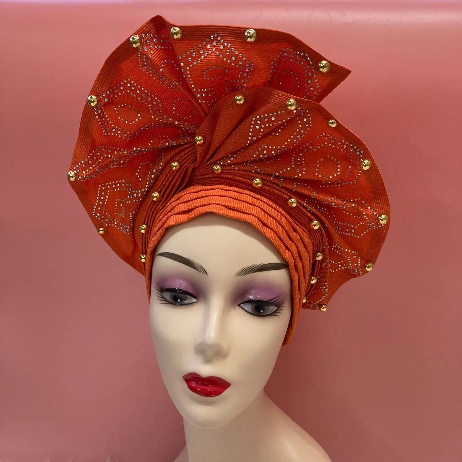 Imagem -04 - Aso Oke Headtie Roxo para Mulheres Wrapper Wedding Scarf Auto Gele Headtie já Feito de Boa Qualidade Nigéria Africano Z11132