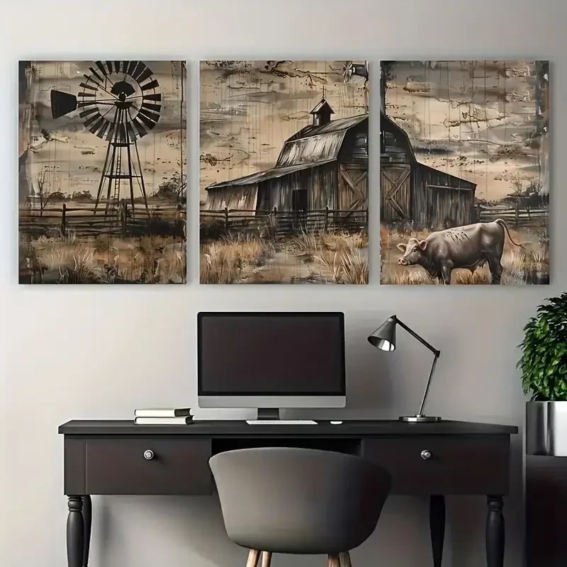 

Rustic Farmhouse 3pcs Diy Diamond Painting Windmill & Barn Landscape Full 5D Mosaic Diamond Embroidery Home Decor Triptych