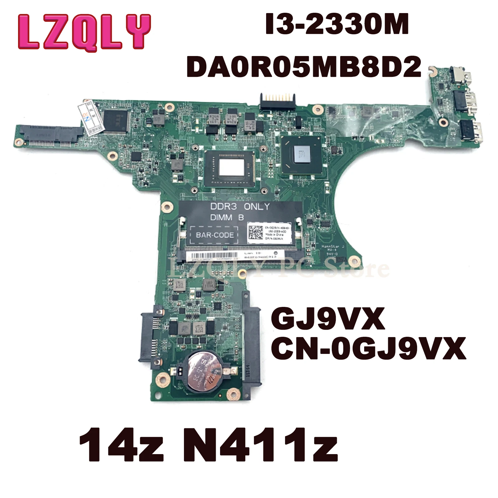 

LZQLY For DELL Inspiron 14Z N411Z DA0R05MB8D2 GJ9VX CN-0GJ9VX Laptop Motherboard I3-2330M