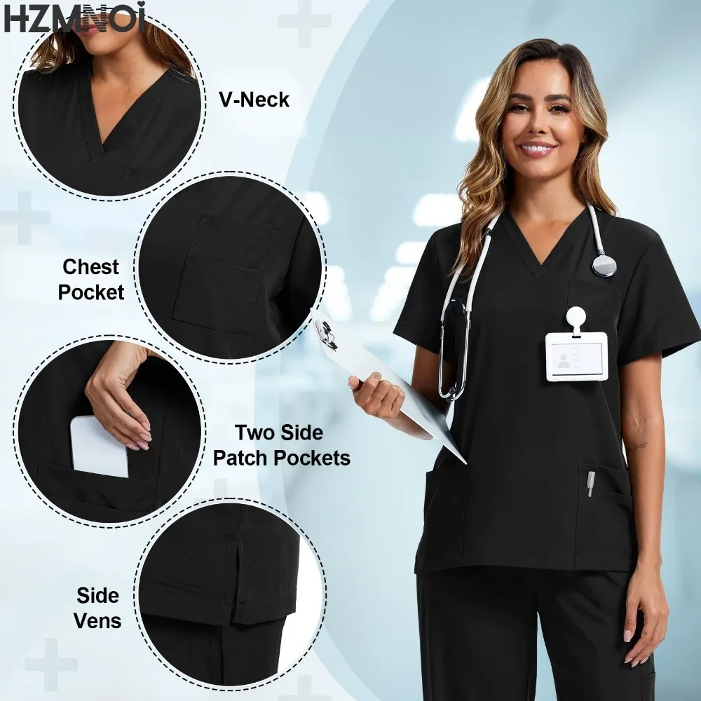 HZMNOI nouveau unisexe infirmière uniforme hommes gommages ensemble uniforme de beauté femmes hôpital chirurgical costumes clinique dentaire animalerie laboratoire vêtements de travail