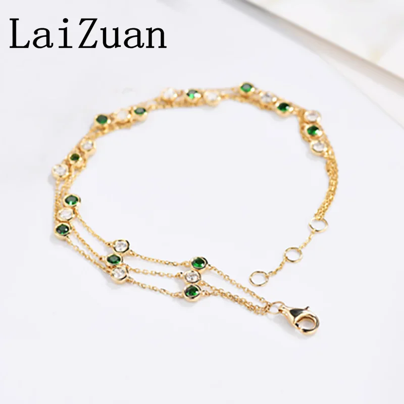 LaiZuan Solid 18k Yellow/Rose Gold Genuine Natural Diamonds Bracelet Real Ruby Tsavorite Women Luxurious Fine Jewelry Chain