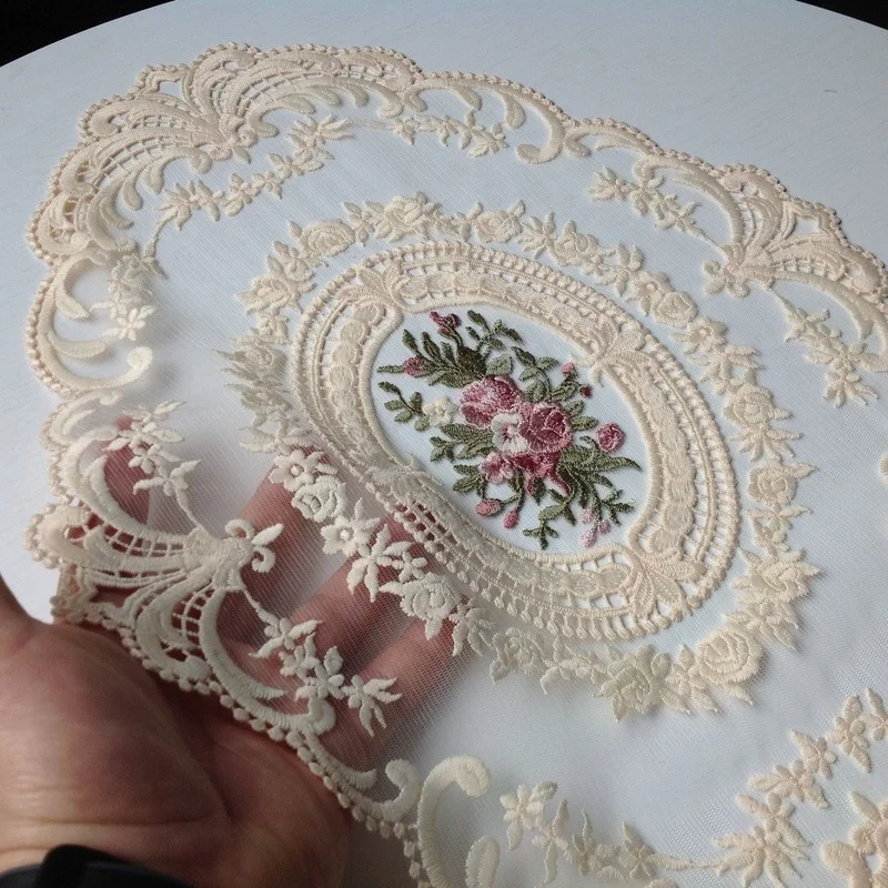 New European Oval Lace Embroidered Coaster Bedroom Study Kitchen Cup Table Mat Food Fruit Plate Cover Cloth Christmas Decor